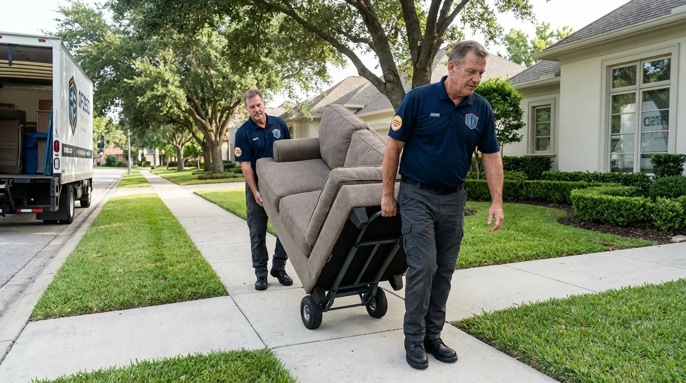 Local residential moving crew loading furniture in Carlyle, IL