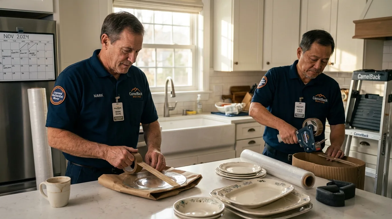 Professional crew packing kitchen dishware in Carlyle, IL